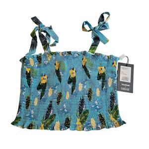 Modcloth X Collectiff  Summer Fun Smocked Tank Top Tropical Turtle Sea Blue 10
